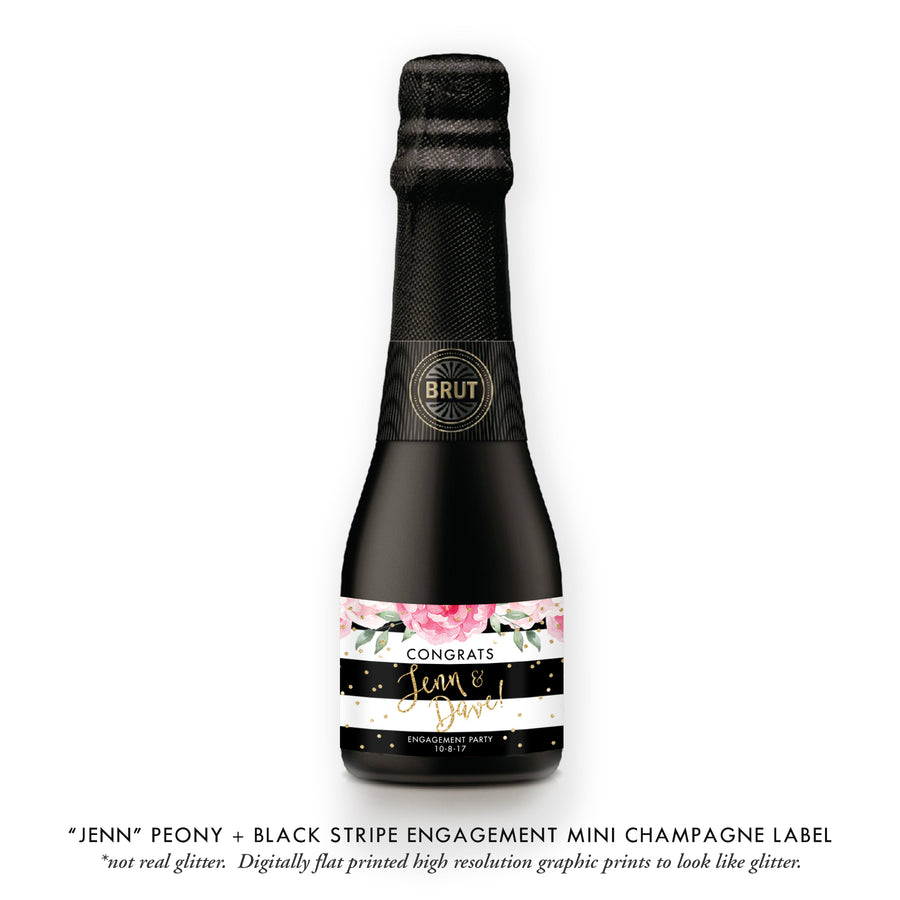 "Jenn" Black Stripe Engagement Champagne Labels