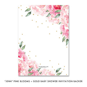 "Jenn" Pink Blooms + Gold Baby Shower Invitation