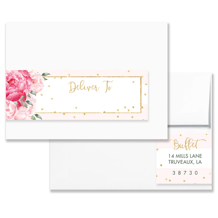 "Jenn" Peonies + Blush Stripe Envelope Wrap Address Labels