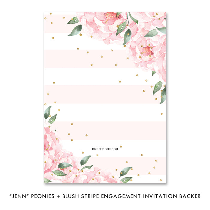 "Jenn" Peonies + Blush Stripe Engagement Party Invitation