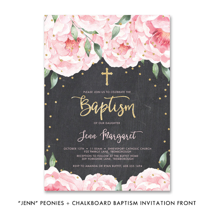 "Jenn" Peonies + Chalkboard Baptism Invitation