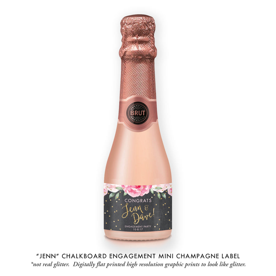 "Jenn" Chalkboard Engagement Champagne Labels
