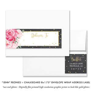 "Jenn" Peonies + Chalkboard Envelope Wrap Address Labels