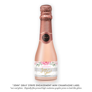 "Jenn" Gray Stripe Engagement Champagne Labels