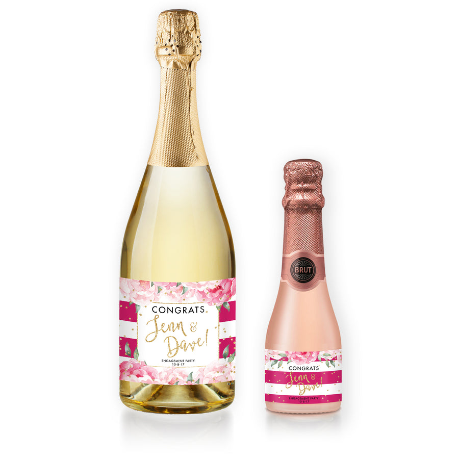 "Jenn" Magenta Stripe Engagement Champagne Labels