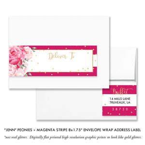 "Jenn" Peonies + Magenta Stripe Envelope Wrap Address Labels