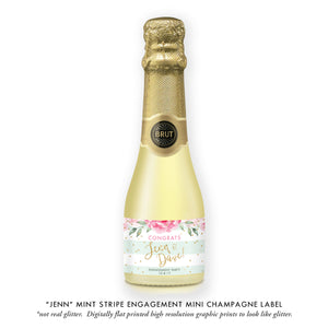 "Jenn" Mint Stripe Engagement Champagne Labels