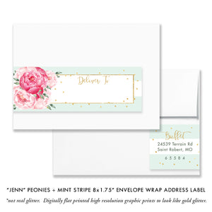 "Jenn" Peonies + Mint Stripe Envelope Wrap Address Labels