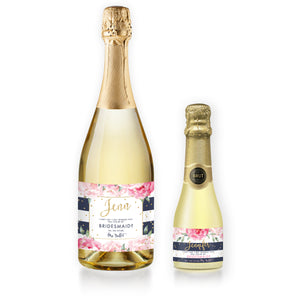 "Jenn" Navy Stripe Bridesmaid Proposal Champagne Labels
