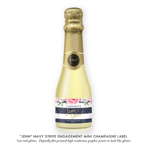 "Jenn" Navy Stripe Engagement Champagne Labels