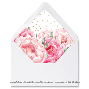 "Jenn" Pink Blooms + Gold Glitter Envelope Liners