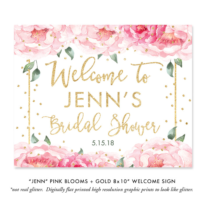 Soft peony pink and gold bridal shower invitations, with a beautiful white backer adorned with pink peonies in full bloom. 