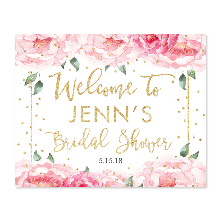 "Jenn" Pink Blooms + Gold Bridal Shower Welcome Sign