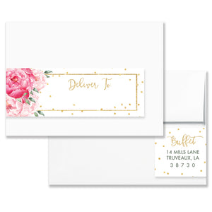 "Jenn" Pink Blooms + Gold Envelope Wrap Address Labels