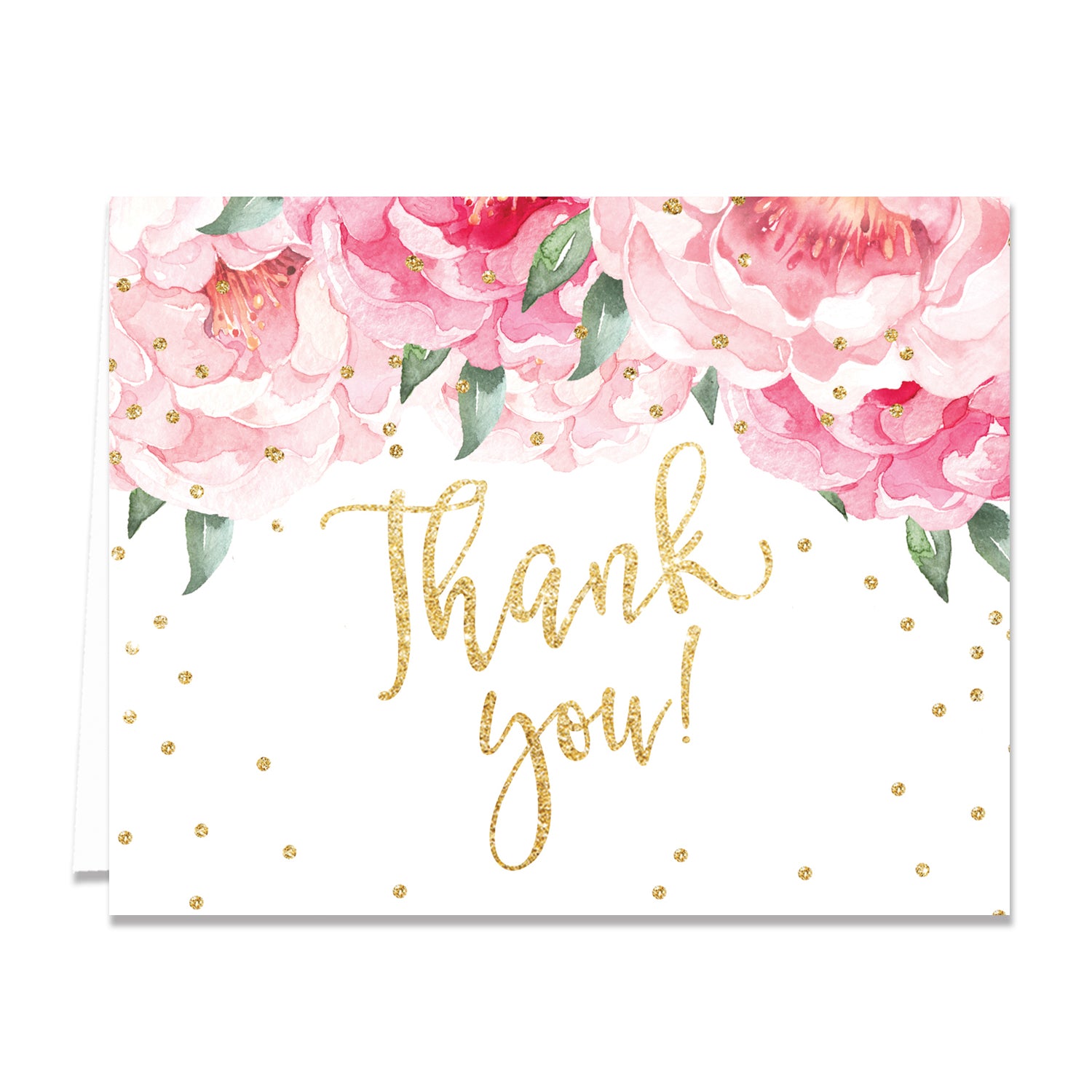 Pink Blooms + Gold Thank You Card | Digibuddha