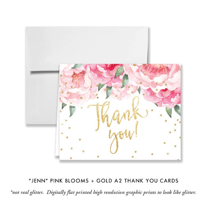 "Jenn" Pink Blooms + Gold Engagement Party Invitation