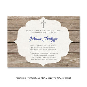 "Joshua" Wood Baptism Invitation