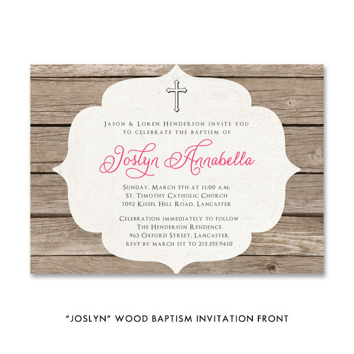 "Joslyn" Wood Baptism Invitation