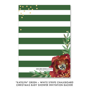 "Katelyn" Green + White Stripe Chalkboard Christmas Baby Shower Invitation