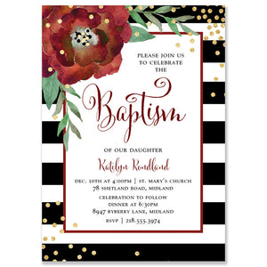 "Katelyn" Black + White Stripe Christmas Baptism Invitation