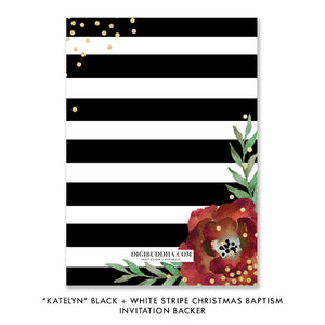 "Katelyn" Black + White Stripe Christmas Baptism Invitation