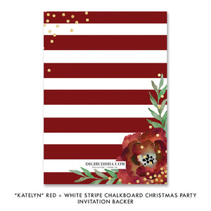 "Katelyn" Red + White Stripe Chalkboard Christmas Party Invitation