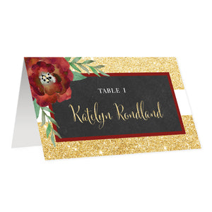 Gold + Chalkboard Holiday Place Cards with Floral | Katelyn