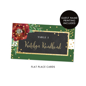 Green + Chalkboard Holiday Place Cards with Floral | Katelyn