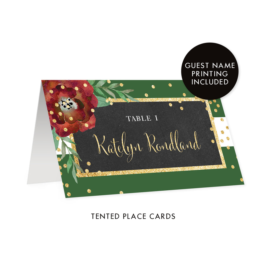Green + Chalkboard Holiday Place Cards with Floral | Katelyn