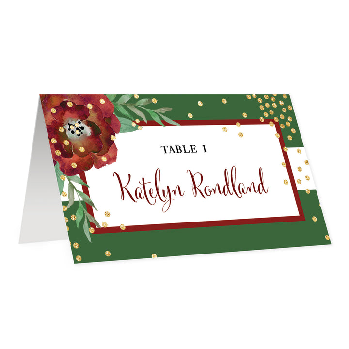 Green Striped Holiday Place Cards with Floral | Katelyn