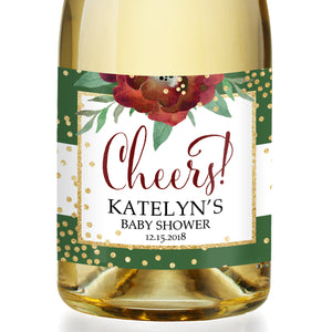 "Katelyn" Green + White Holiday Baby Shower Champagne Labels