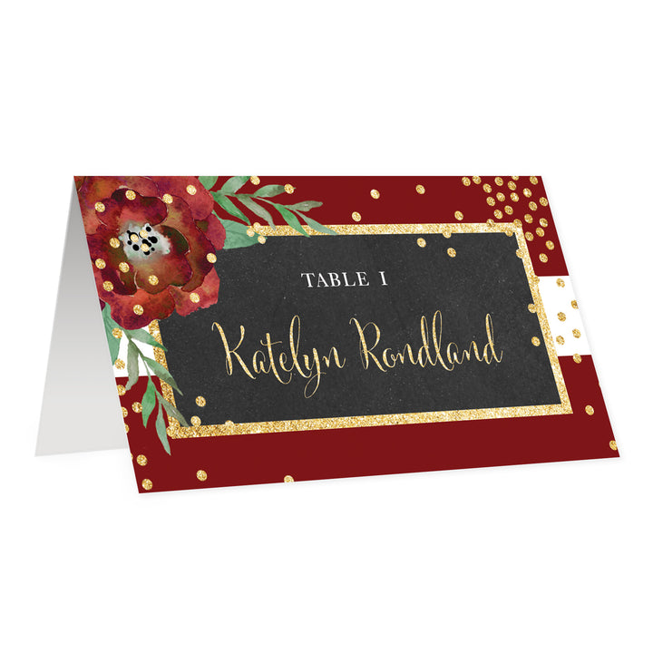 Red + Chalkboard Holiday Place Cards with Floral | Katelyn
