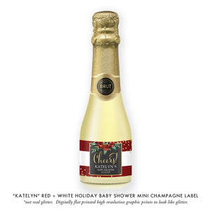 "Katelyn" Red + White Holiday Baby Shower Champagne Labels