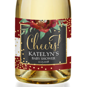 "Katelyn" Red + White Holiday Baby Shower Champagne Labels