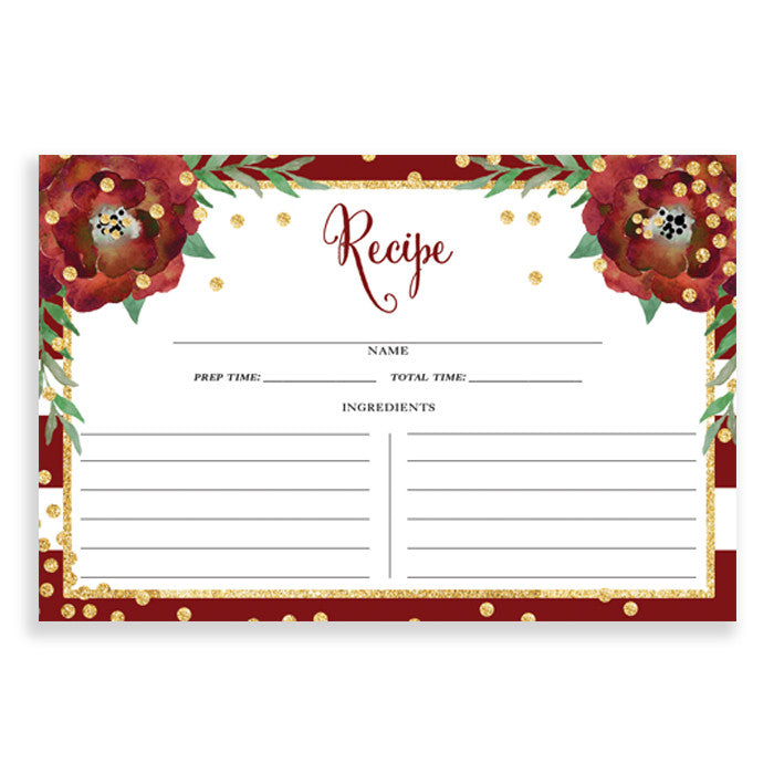 Floral + Stripe Recipe Cards |  Katelyn Red