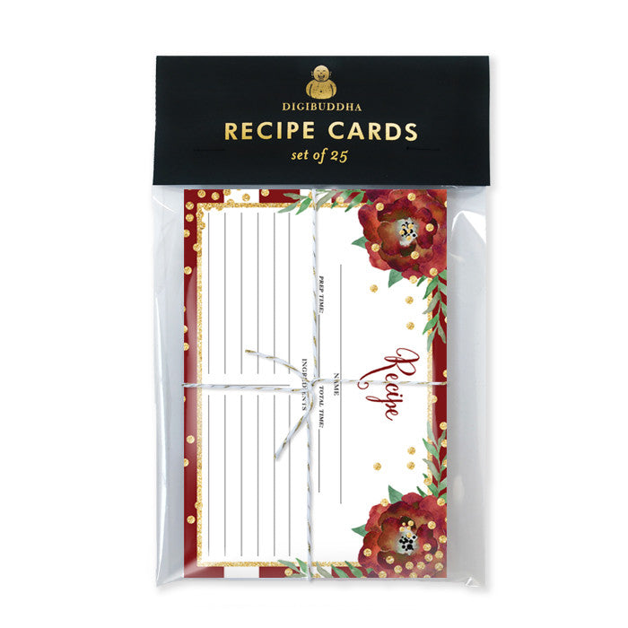 Floral + Stripe Recipe Cards |  Katelyn Red