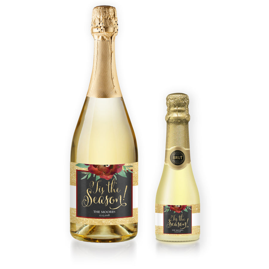 "Katelyn" Gold Stripe Holiday Champagne Labels