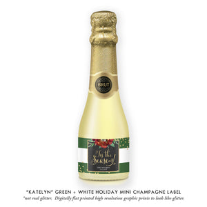 "Katelyn" Green + Gold Holiday Champagne Labels