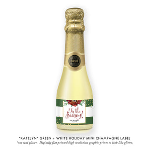 "Katelyn" Green + White Holiday Champagne Labels