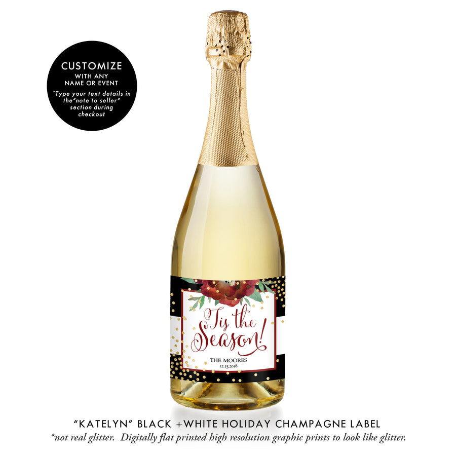 "Katelyn" Black + White Holiday Champagne Labels