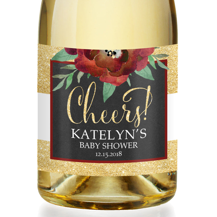 "Katelyn" Gold Stripe Holiday Baby Shower Champagne Labels