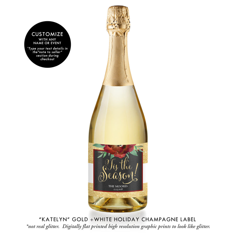 "Katelyn" Gold Stripe Holiday Champagne Labels