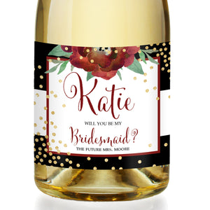"Katelyn" Black + White Holiday Bridesmaid Proposal Champagne Labels