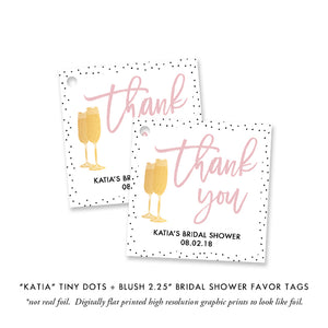 Elegant Dots + Blush Pink Brunch & Bubbly Bridal Shower Invitation featuring tiny dots and elegant gold champagne glasses