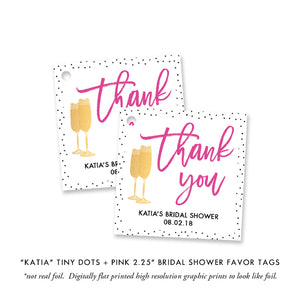 Chic Dots + Pink Brunch and Bubbly Bridal Shower Invitation featuring a chic tiny dots border and gold champagne glasses