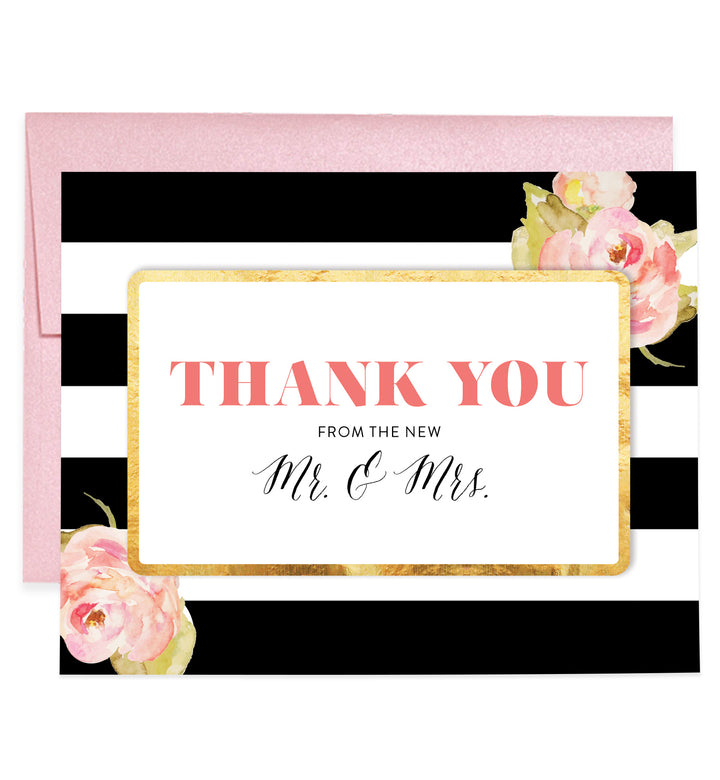 Newlywed Thank You Cards Black & White Stripes