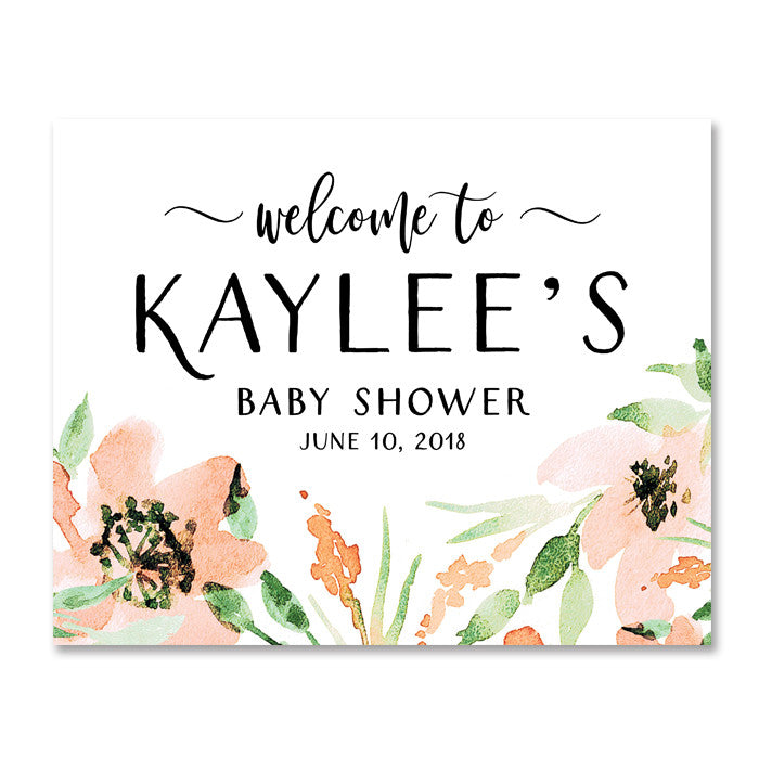 "Kaylee" Floral Watercolor Baby Shower Welcome Sign