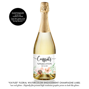 "Kaylee" Floral Watercolor Engagement Champagne Labels