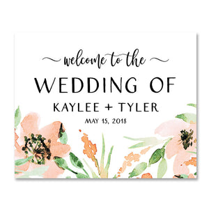 "Kaylee" Floral Watercolor Wedding Welcome Sign