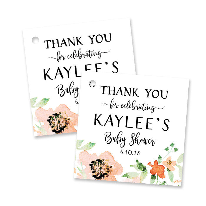 "Kaylee" Floral Watercolor Baby Shower Favor Tags